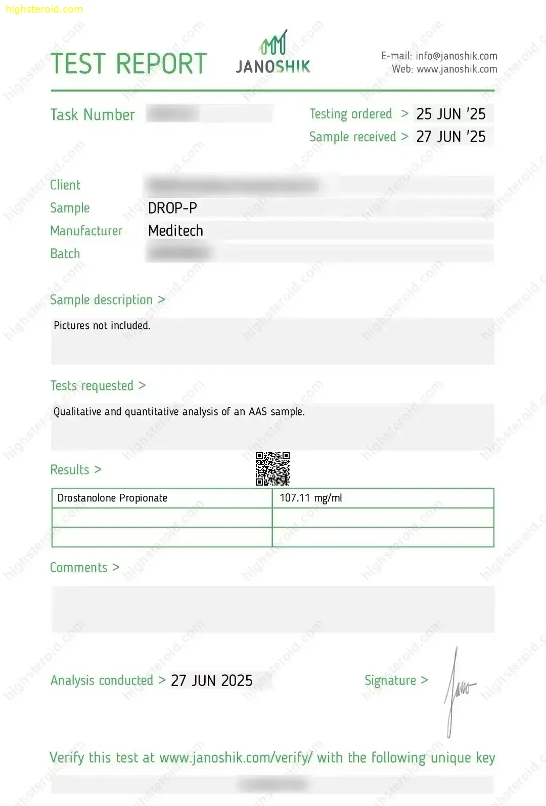 Meditech Mast-P 丙酸屈他 权威实验室检测报告